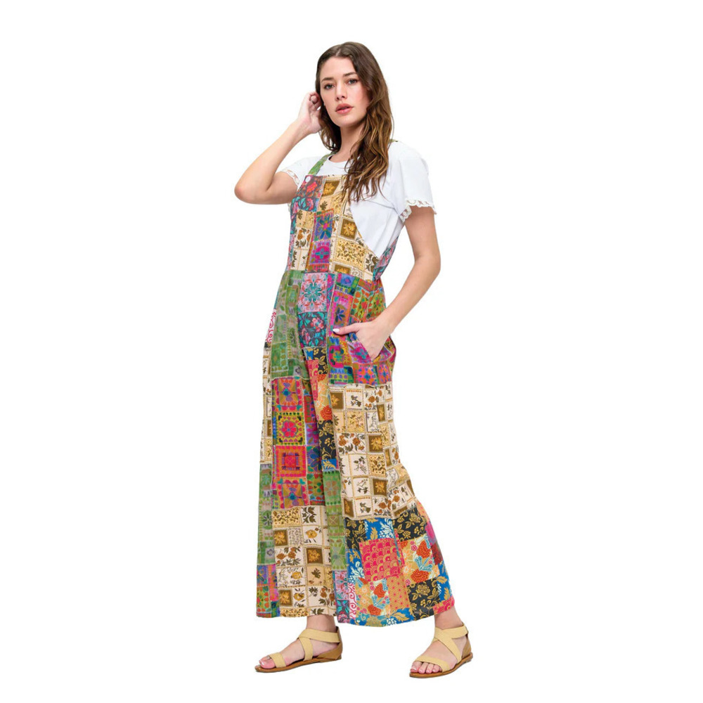 26871 M Yak & Yeti Boho Overall Patchwork Floral Garden Print Various Sizes - Picture 2 of 4